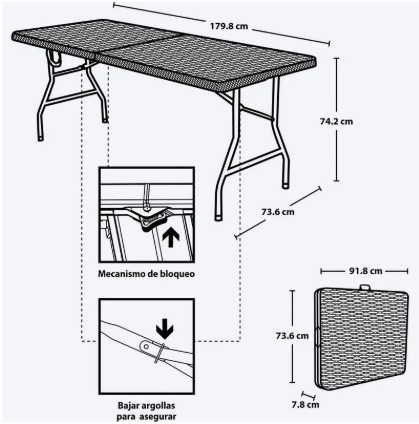 Mesa Plegable 180x73 Rattan Cafe - Imagen 4